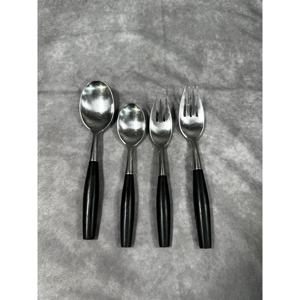 Dansk Dinner Fork Spoon Kongo Black Handle Stainless Flatware Made in Germany
